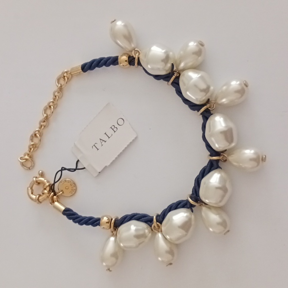 Talbots pearl on navy silk cord bracelet